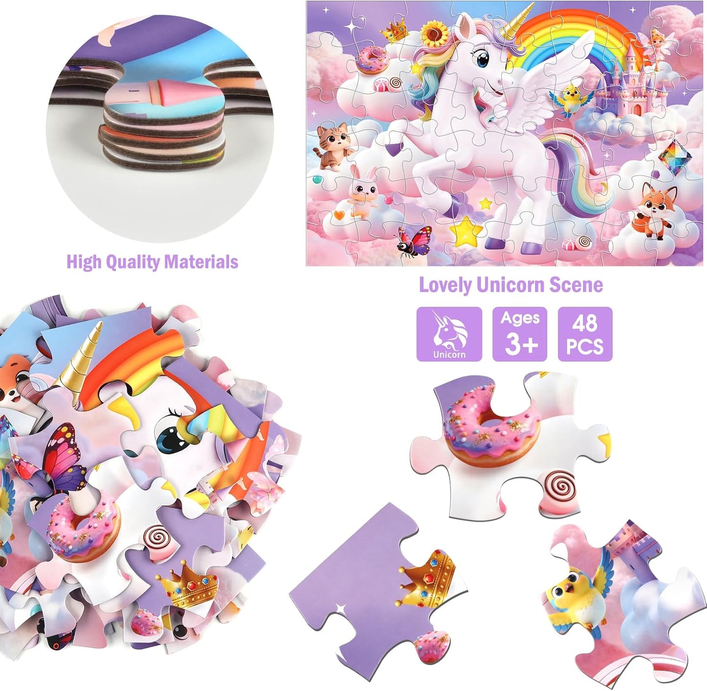 Jumbo Floor Puzzle for Kids,48 Piece Unicorn Large Jigsaw Puzzles,Cute Puzzle for Toddler Ages 3-5,Fun Educational Toy Easter Gift for Boys & Girls Ages 4-8