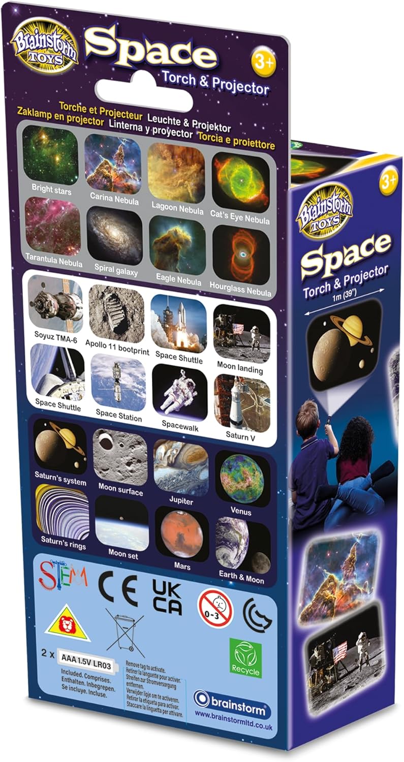 Brainstorm Toys: Space Torch and Projector, Creates Clear, Precise Images up to One Metre Wide, Fun Project Doubles as Handy Torch Flashlight, STEM, For Ages 3 and up
