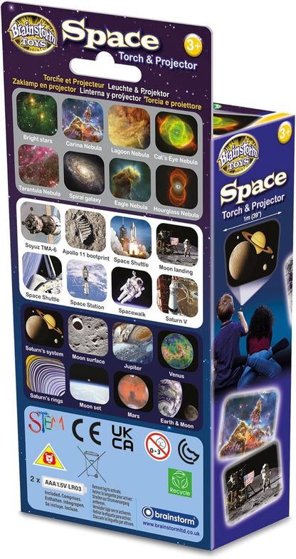 Brainstorm Toys: Space Torch and Projector, Creates Clear, Precise Images up to One Metre Wide, Fun Project Doubles as Handy Torch Flashlight, STEM, For Ages 3 and up