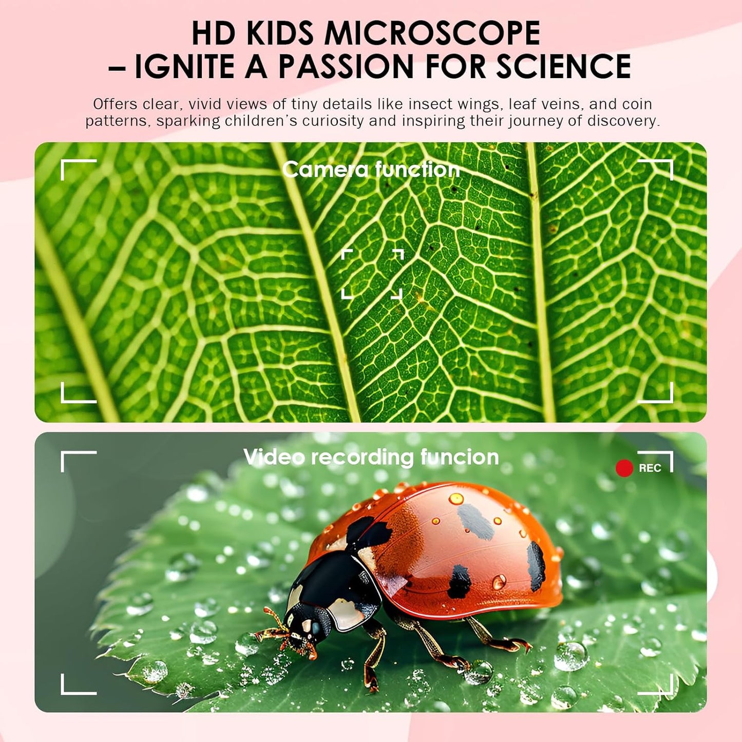 Microscope for Kids 1000X Magnification, 3-in-1 Handheld Portable Digiscope with 2" LCD Display, STEM Educational Toy Gifts for Kids Ages 4-12