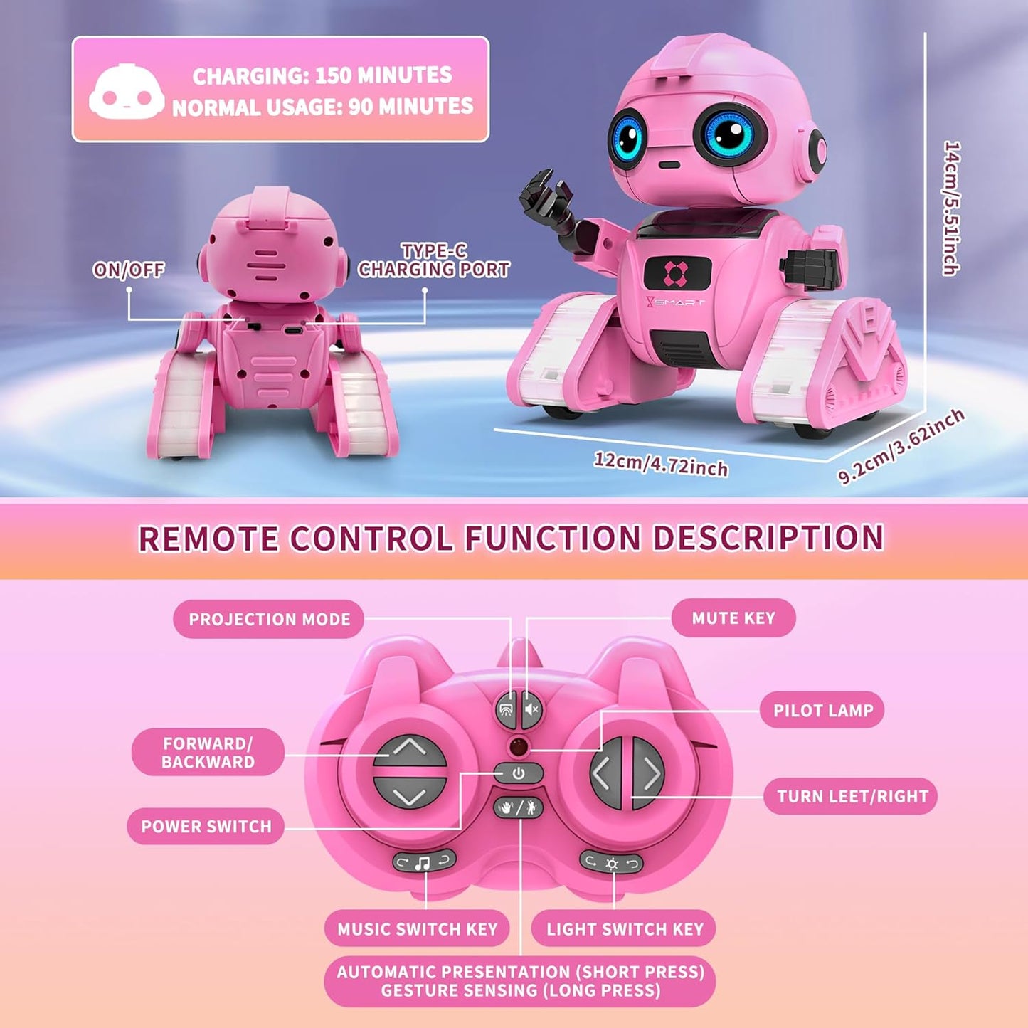 Robot Toys for Boys and Girls, Rechargeable Remote Control Robot with Auto-Demonstration, Light Projection, Dance Moves, Music, and Gesture Sensing –Toy Robot Gifts for 6+ Year Old Boys (Blue)