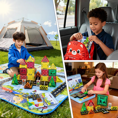 Mini Magnetic Tiles,42PCS Magnetic Building Blocks with Metal Storage Box,STEM Toys for Kids Ages 3+,Sensory Toys for Kids with Autism