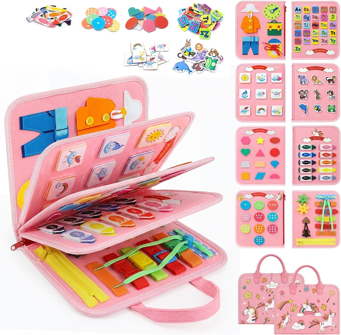 Toddler Busy Board Montessori Toys for Toddlers Girls 1-3 Year Old Birthday Gifts, Sensory Busy Book Learning Educational Activities, Airplane Car Travel Toy