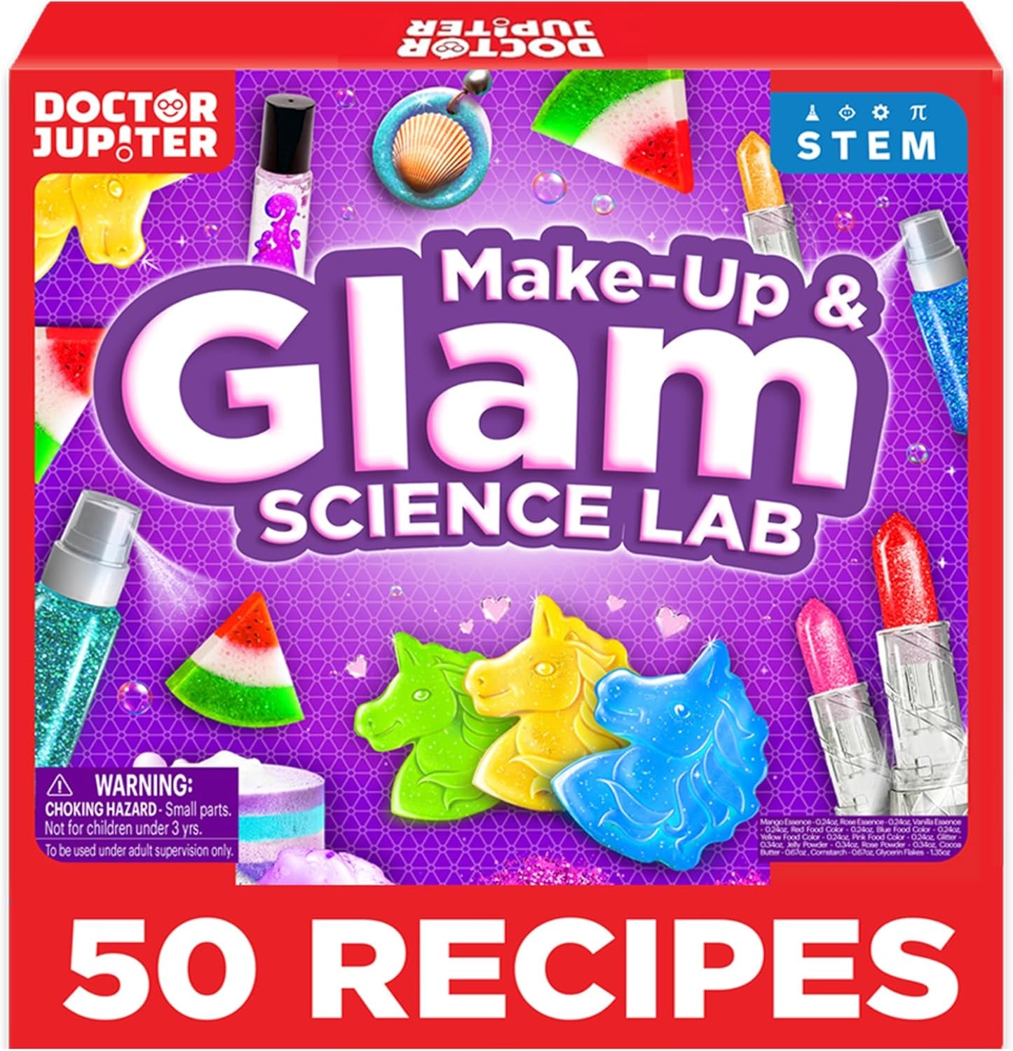 Doctor Jupiter Glam Science, DIY Makeup Craft Kit for Girls Ages 6+ | 50+ Beauty Recipes - Make Your Own Makeup, Perfume, Lip Gloss, Bath Bomb| Birthday Gift Ideas for 6-7-8-9-10-11-12 Year Olds