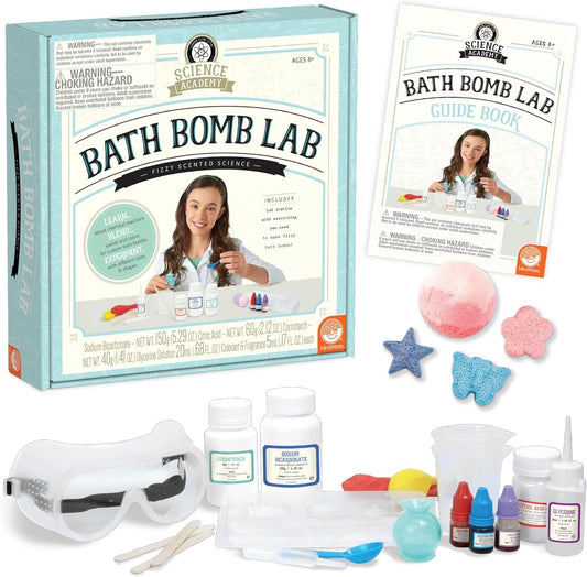 MindWare Science Academy Bath Bomb lab - A 20pc DIY Experiment kit for Boys & Girls - Make 4+ Bath Bomb Experiments - Great Gift for Children & Teenagers