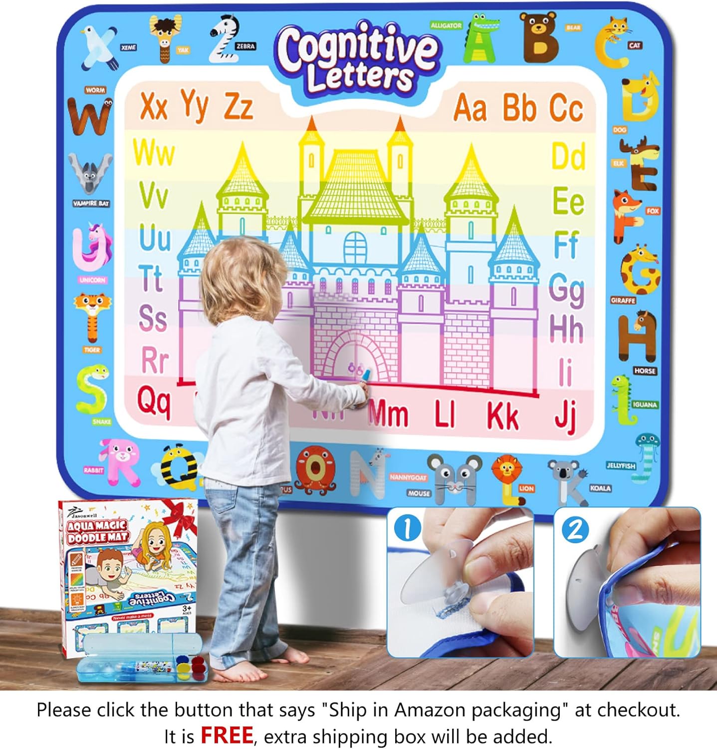 Jasonwell Aqua Water Doodle Mat 48 x 36 Inches Large Magic Drawing Doodling Mat Coloring Mat Educational Toys Christmas Birthday Gifts for Kids Toddler Boys Girls Age 2 3 4 5 6 7 8 Year Old (Galaxy)