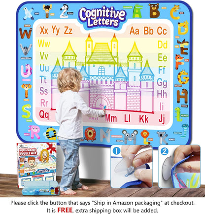 Jasonwell Aqua Water Doodle Mat 48 x 36 Inches Large Magic Drawing Doodling Mat Coloring Mat Educational Toys Christmas Birthday Gifts for Kids Toddler Boys Girls Age 2 3 4 5 6 7 8 Year Old (Galaxy)
