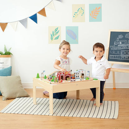 Teamson Kids Preschool Play Lab 7-in-1 Large Wooden Activity Cube Station Center Bead Maze and Counting for Kids Baby Toys, Natural