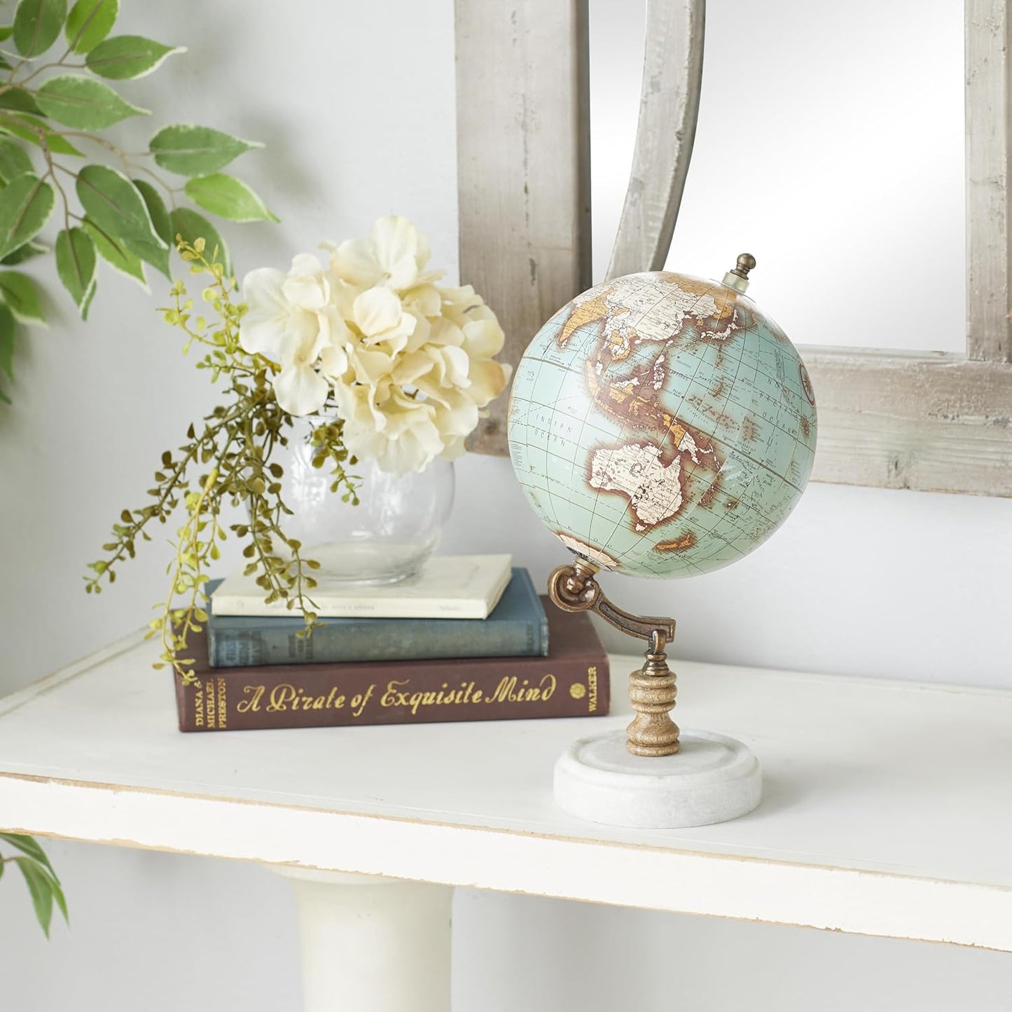 Deco 79 Marble Globe with Marble Base, 7" x 7" x 11", Teal