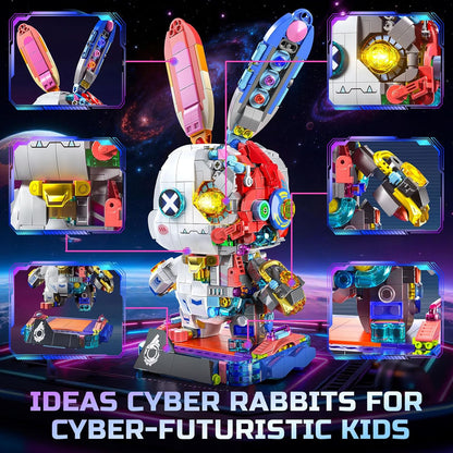 PIKARO Mechanical Bunny Rabbit Building Set for Boys Girls - Collection Animal Punk Style Toy Model Kit with LED Light, Easter Halloween Birthdays Gift for Teens Kids Age 8 12 14 (1377 Pieces)