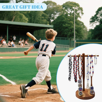 rain bunny Wooden Baseball or Softball Drip Necklace Organizer Holder, Championship Ring Display Holder, Softball Ring Holder, Drip Necklace Baseball Display Gift (Walnut Red)