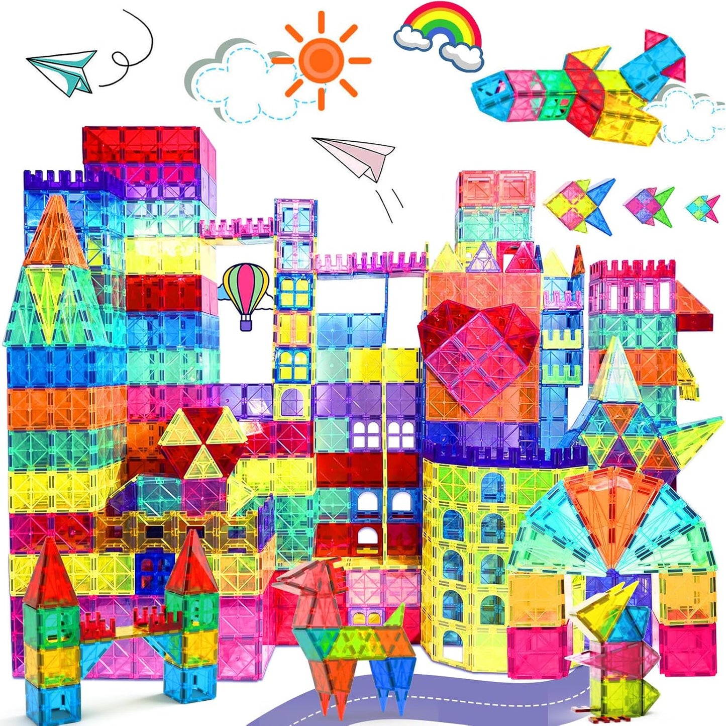 Paaxido Magnetic Tiles - 130PCS Magnetic Blocks for Kids, Magnet Tiles Building Blocks Set with 2 Cars, Construction STEM Magnet Toys Gift for Kids, Boys and Girls 3 4 5 6 7 8+ Year Old