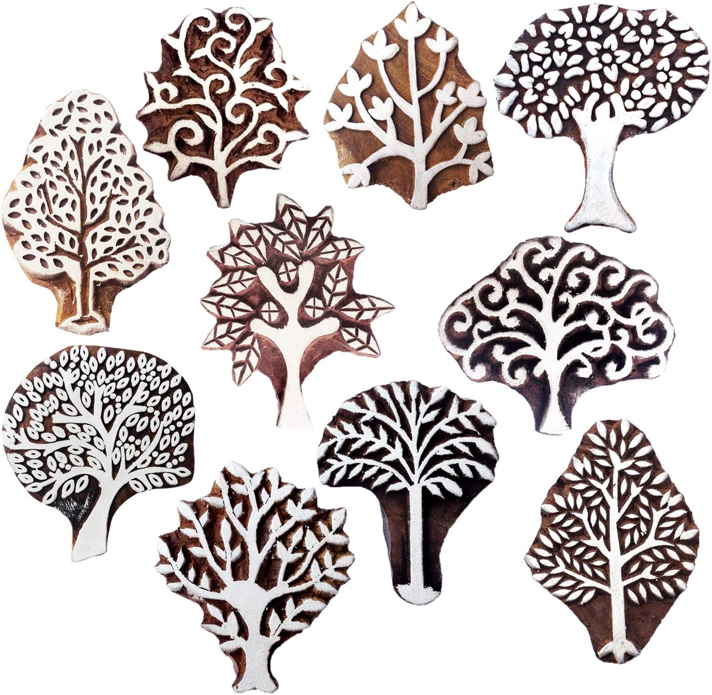 Royal Kraft Wooden Stamps for Block Printing on Saree Border, Textile, Clay, Pottery, Tattoo (Set of 10) MXtag0006
