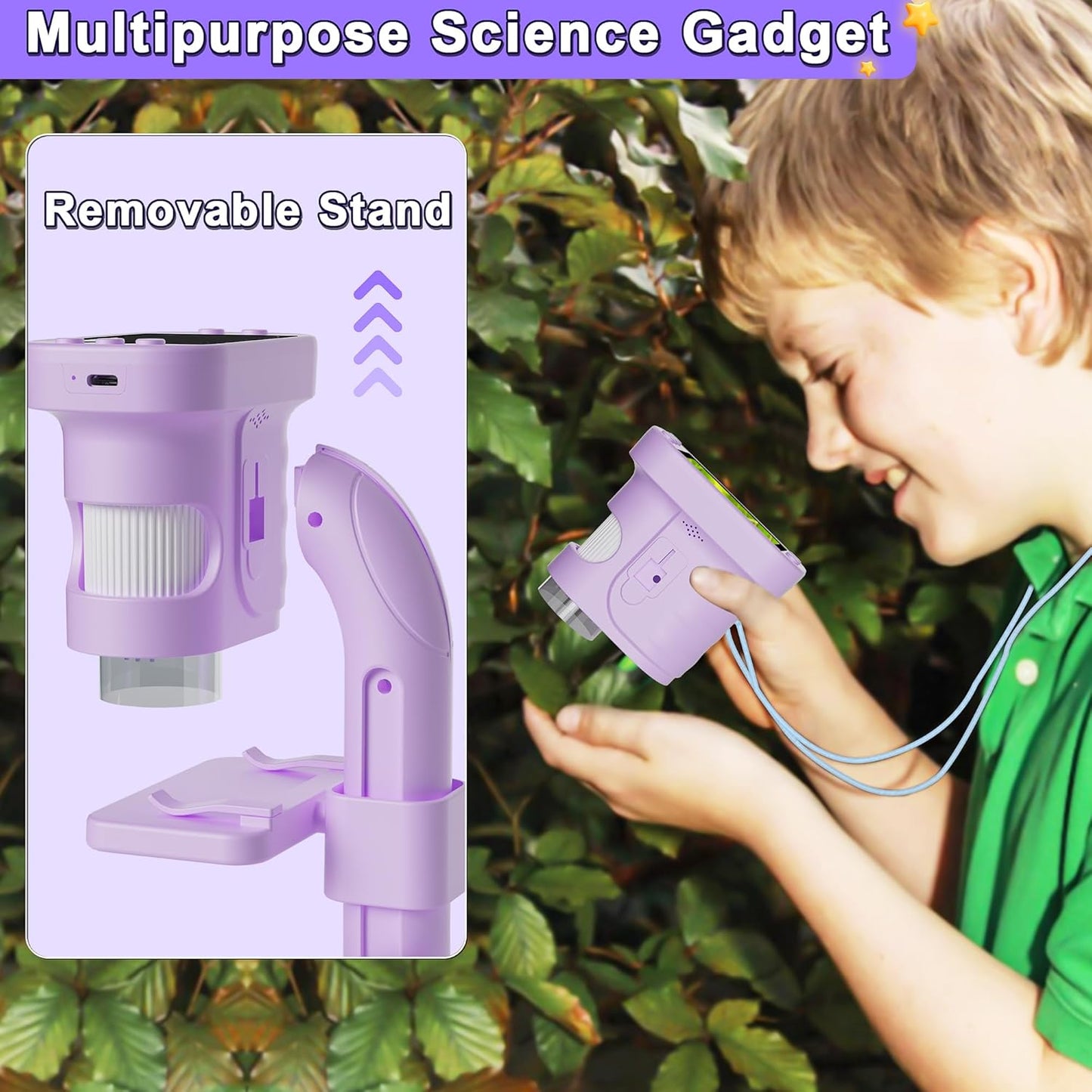 Kids Microscope - Mini Handheld Microscope for Kids, Portable Pocket Digital Toys for Girls Boys Birthday (Purple)