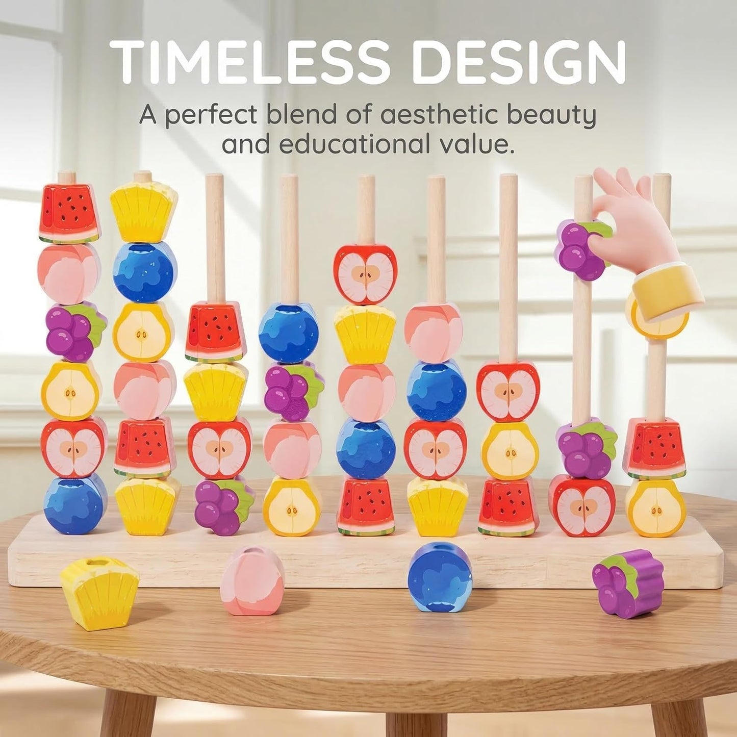 Color Stack Match Game for Adults,Fast Pattern Tabletop Puzzle Challenge with Wooden Stacking Rings, Competitive Brains Teaser Activity for Family Night Strategy Pattern Play (Bead)