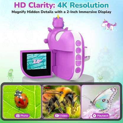 Digital Microscope for Kids Handheld Miniscope - 4K 2.0" Screen Rechargeable 1000X Mini Pocket Portable Magnifying Glass Edu Learning Science Toy Gift with Slides Kit 4-12 Children Students (Violet)