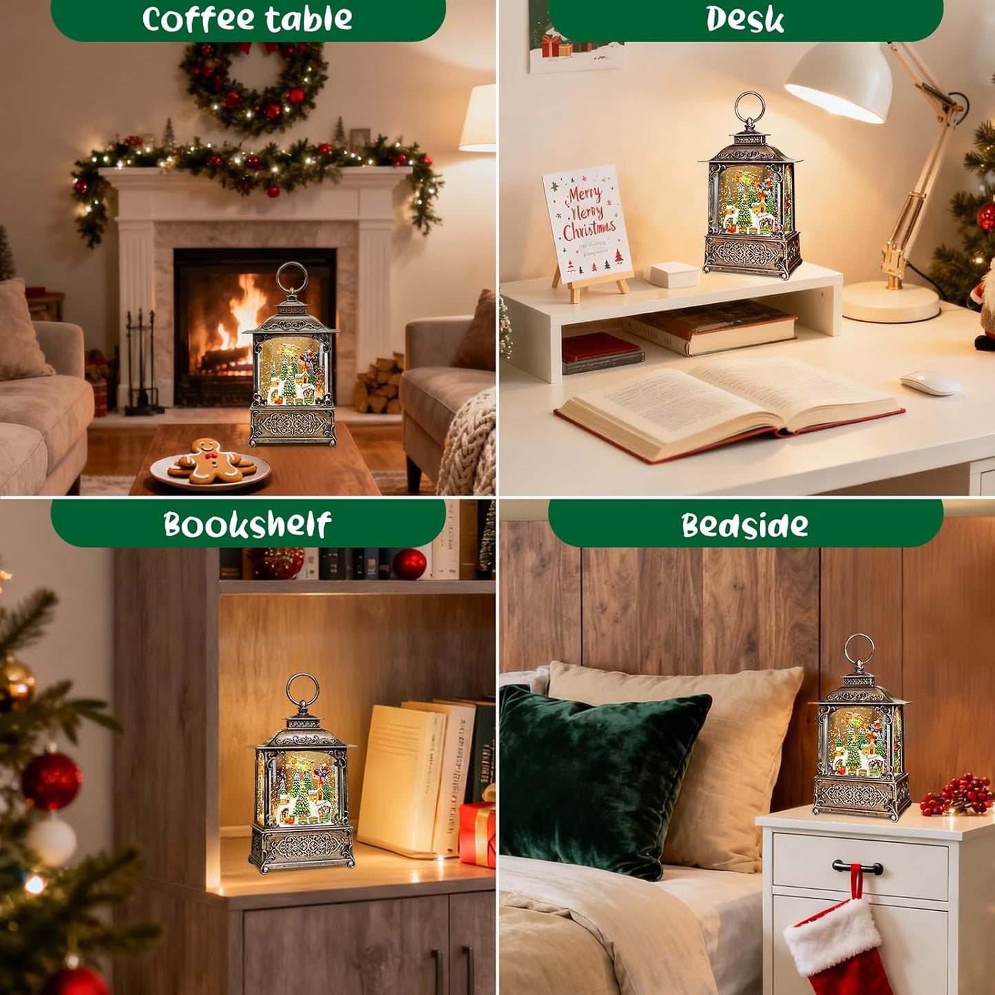 Christmas Snow Globes Lantern, Church and Christmas Tree Christmas Decorations Indoor, 6H Timer Battery & USB Powered Light Up Musical Snow Globes for Kids Women Adults Gift Thanksgiving Home Decor