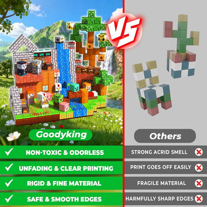 Goody King Magnetic Blocks |100PCS Magnetic Building Blocks Magic‘s House Magnetic Cube,Magnetic Blocks for Kids Ages 3-10,STEM Montessori Stacking Toy, Sensory Tiles Building Birthday for Toddlers