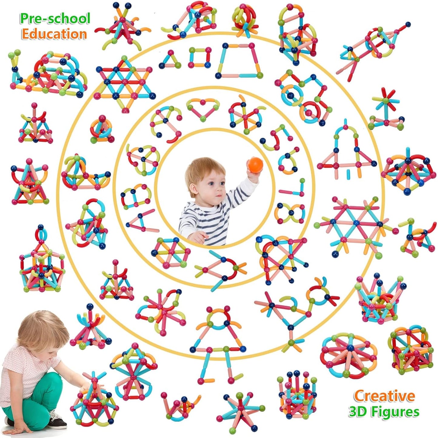 COUOMOXA Magnetic Toy Montessori for Kids: 3 4 5 6 7 8 9 10 11 12 Years Old Kids Building Sticks - Magnetic Creative Toy Age 3-12 Playroom Family - Christmas Birthday Gift for Boys Girls