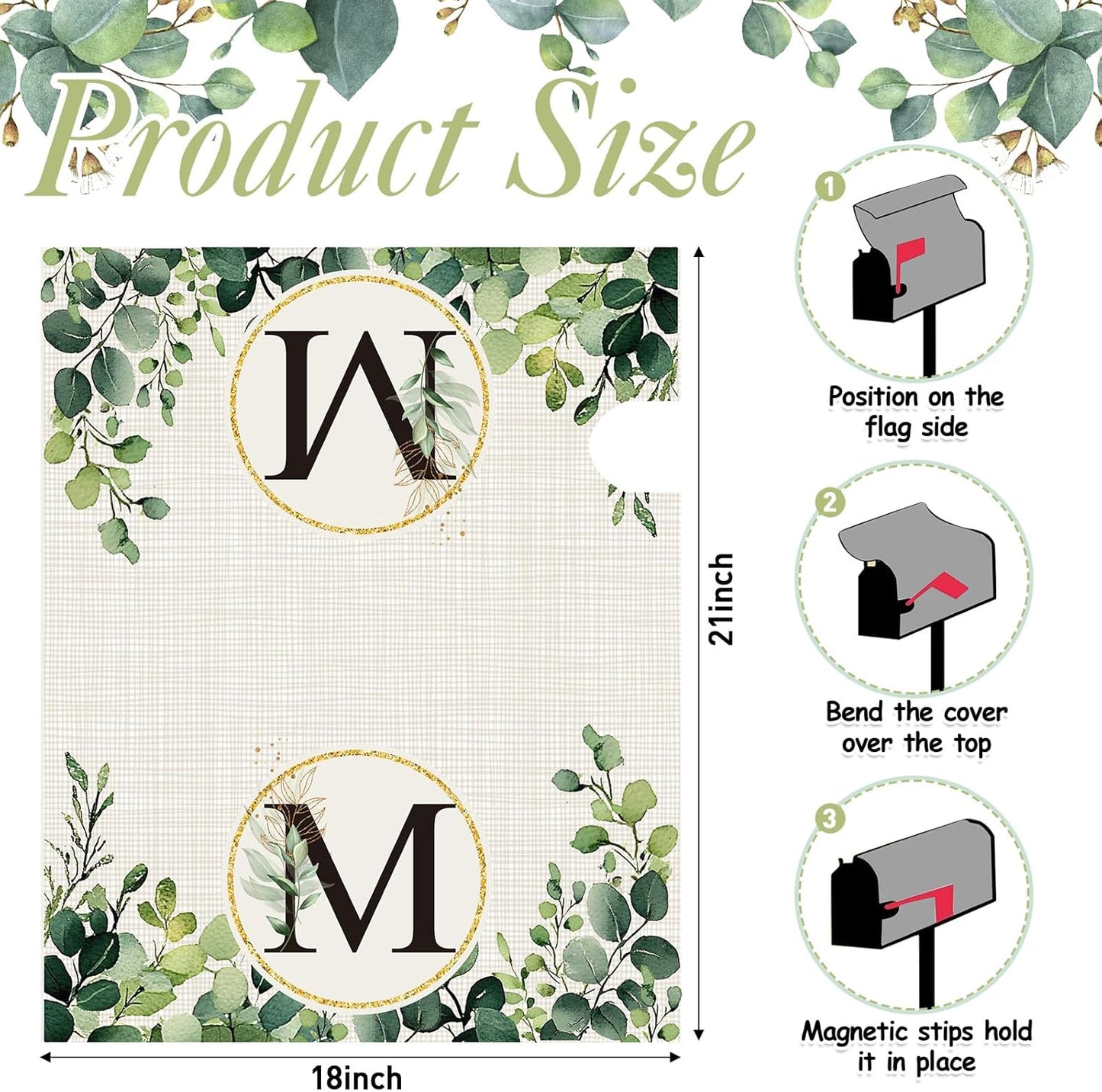 Tiamon Monogrammed L Mailbox Covers Magnetic Eucalyptus Welcome Letter Box Wrap Standard Size 21x18 Inch Spring Summer Leaves Mailbox Decor Eucalyptus Letter Numbers Decoration for Outdoor Garden Yard