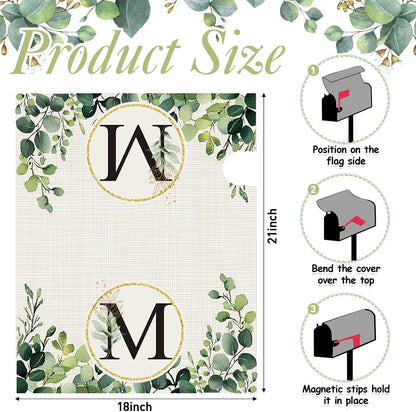 Tiamon Monogrammed L Mailbox Covers Magnetic Eucalyptus Welcome Letter Box Wrap Standard Size 21x18 Inch Spring Summer Leaves Mailbox Decor Eucalyptus Letter Numbers Decoration for Outdoor Garden Yard