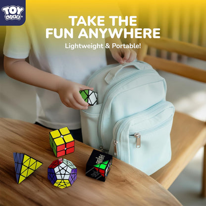STEAM Life Speed Cube Set 5 Pack Magic Cube | Includes Speed Cubes 3x3, 2x2 Speed Cube, Pyramid Cube, Megaminx Cube Puzzle Cube Bundle for Kids & Adults