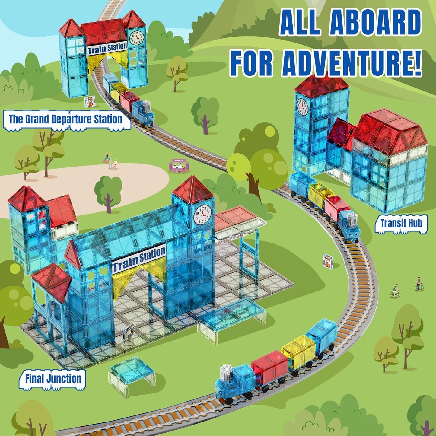 150PCS Magnetic Tiles Road Set with Marble Run, Preschool Magnet Tiles Included Magnetic Cars. STEM Magnetic Tiles for Kids, Preschool Educational Building Toys for Boys & Girls