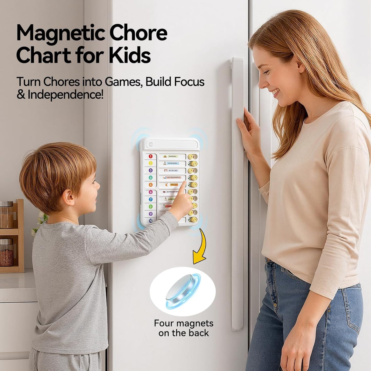 Magnetic Chore Chart for Kids, ADHD Tools for Kids to Do List Checklist Task Board Routine Chart Visual Schedule for Fridge with 10 Sliders and Magnetic Marker - White