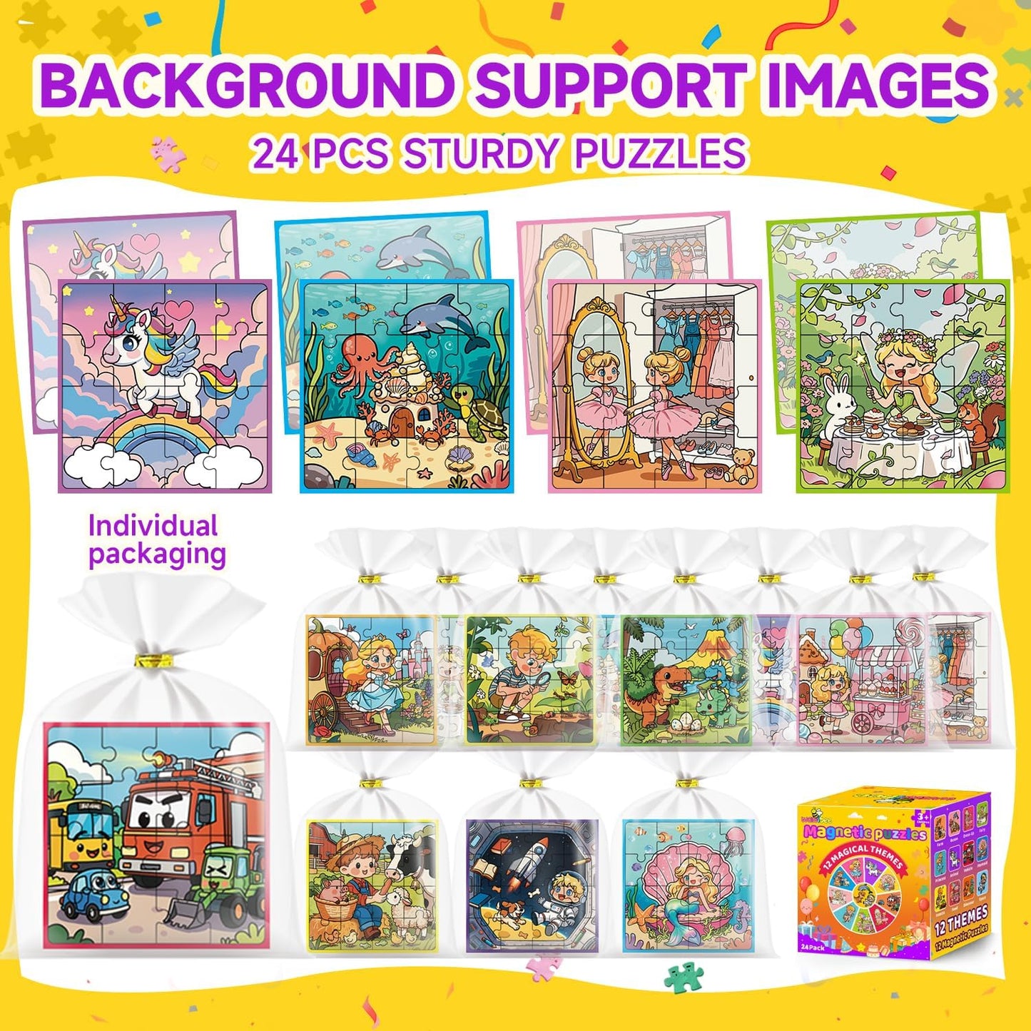 24 Pack Easter Party Favors for Kids, Magnetic Puzzle Books Bulk for Toddlers 3-5 & Kids 4-8, Goodie Bag Stuffers, Classroom Prizes, Birthday Return Valentine’s Day Gifts, Travel