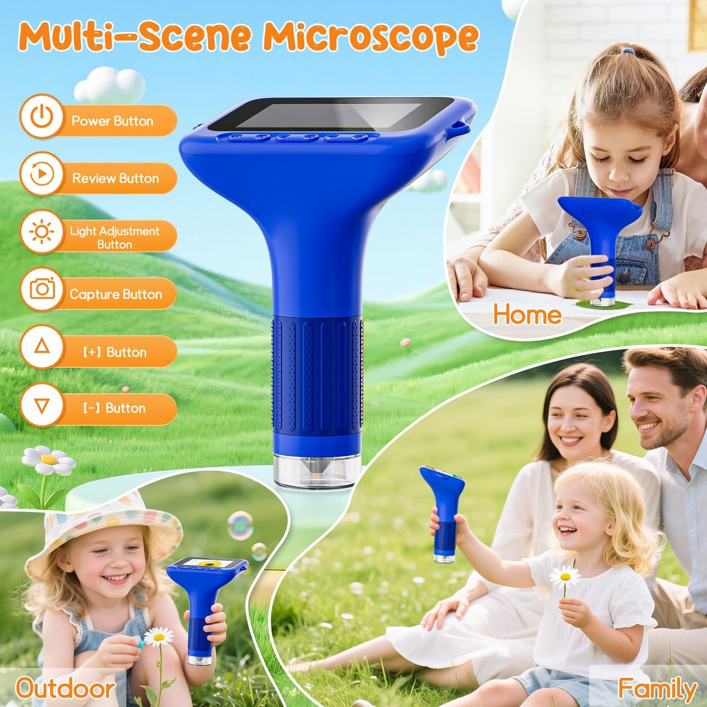 SKYBASIC Digital Microscope for Kids, 3" Screen 1000X Handheld Microscope HD Pocket Portable Microscopes Camera, Science Edu Fun Toys for Ages 4-12 Children Students Boys Girls -Blue