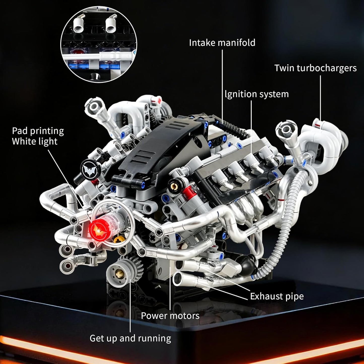 V8 Engine Model Kit that Runs,Visible Building Toys with APP Control, Motor & LED Light, Mini Engine kit for Adults & Boys Kids 14+ Years Old (770PCS)