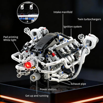 V8 Engine Model Kit that Runs,Visible Building Toys with APP Control, Motor & LED Light, Mini Engine kit for Adults & Boys Kids 14+ Years Old (770PCS)