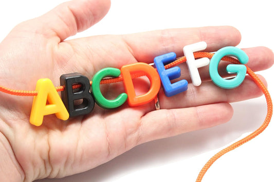 Uppercase Alphabet Lacing Beads Busy Bag - Perfect Fine Motor Learning Activity for Toddlers and Preschoolers. Sort by Shape and Color, Large Beads