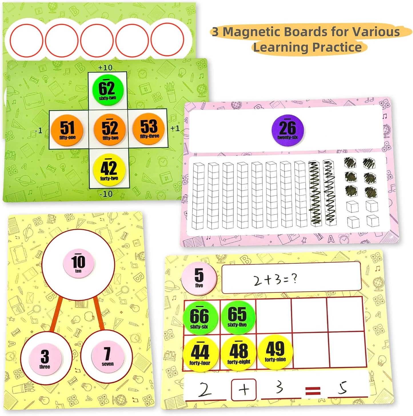 123 Pieces Jumbo Magnetic Color-Coded Large-Sized Numbers Math Counter & Ten Frame Set, Number Sense Aid Classroom Must-Have Math Manipulatives with 100 Numbers, Math Signs, Ten-Frames & Magnet Boards