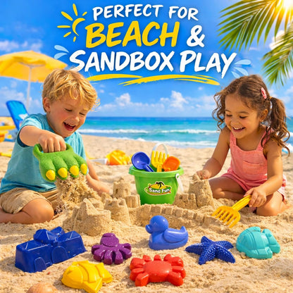 Liberty Imports 13 PCS Beach Sand Toys, Dinosaur Claw Hand Scoop Play Set with Bucket, Shovel Tools, Animal and Castle Sand Molds - Beach Sandbox Toys for Toddlers & Kids