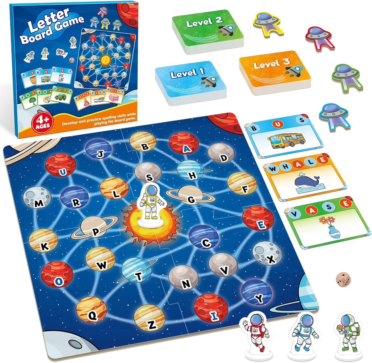 Broytain Letter Phonics Board Game for Kids,Educational Learning Word Board Games for Boys and Girls,Reading and Spelling Word Games Ages 4 5 6,Classroom Travel Indoor Outdoor Family Games