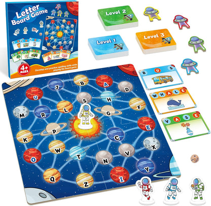Broytain Letter Phonics Board Game for Kids,Educational Learning Word Board Games for Boys and Girls,Reading and Spelling Word Games Ages 4 5 6,Classroom Travel Indoor Outdoor Family Games