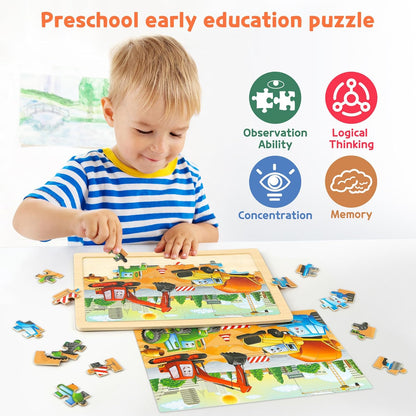SYNARRY Wooden Puzzles for Kids Ages 4-6, 6 Packs 60 PCs Jigsaw Puzzles Preschool Educational Toys for Children Ages 4-8, Puzzles for Kids Ages 6-8 Boys Girls, Easter Basket Stuffers for Kids