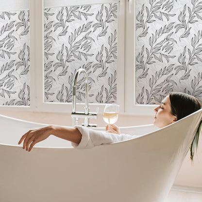 Leaf Pattern Window Tint with Installation Tools, Blackout Window Cover, Sun Blocking Window Tint for Home (Full Blackout Opaque, 17.7'' x 78.7'')