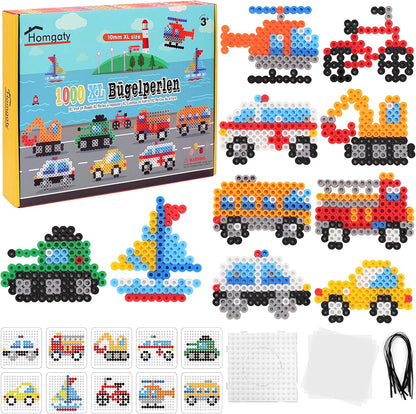 Homgaty 10MM Fuse Beads Kit,1000 PCS XL Iron Melting Beads for Christmas Patterns and Ironing Paper, DIY Art Craft Iron Bead,Crafts Set for Adult