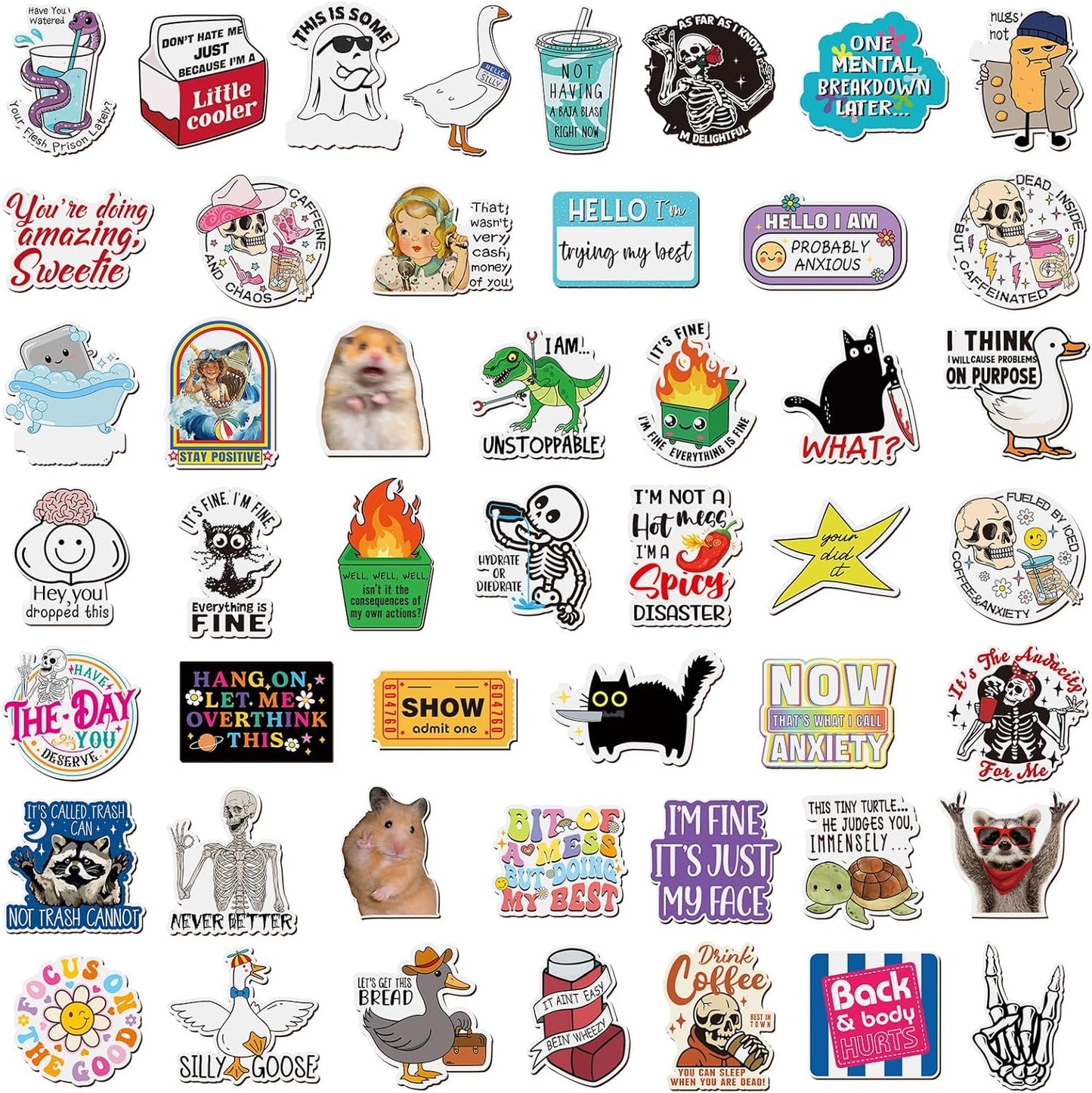 Xuhal 50 Pcs Funny Fridge Magnets Bulk Reusable Expressions Cute Animal and Words Refrigerator Magnets for Adults Home Office Kitchen Decoration (Classic Style)