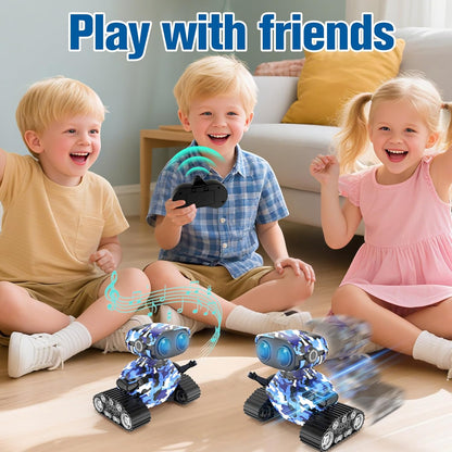 FunMission Robot Toys for Kids Boys Girls Emo Robots Remote Control Smart Robot with Auto-Demonstration LED Eyes Flexible Head & Arms for 3+ Years Old Kids