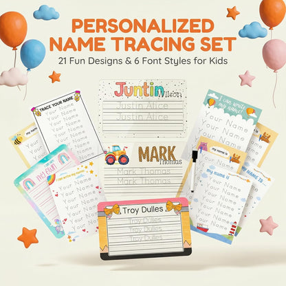 Personalized Name Tracing Worksheet for Kids – Custom Handwriting Practice Paper, Letter Tracing Sheet for Preschool & Kindergarten Learning Gift, Reusable Dry-Erase Board Option Available