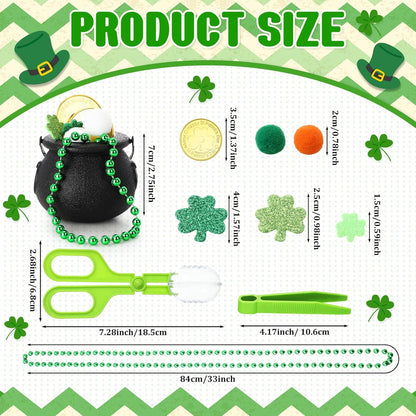 Foilswirl 436 Pcs St. Patrick Sensory Bin Filler Fine Motor Toys Include 4 Tweezers 2 Scissors Clips 200 Pom Poms 4 Cauldron Pot 60 Plastic Coins 6 Necklace 160 Shamrock Stickers for Sorting Counting