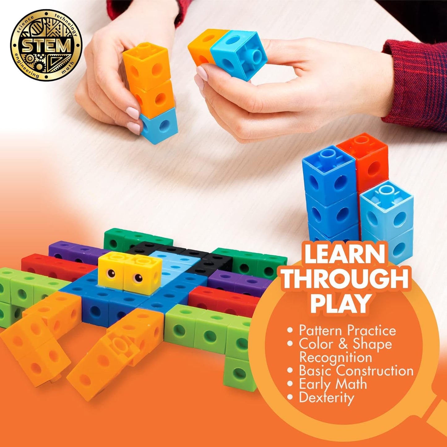 The Young Scientists Club STEM Cubes, Build, Learn & Create with 100+ Math Cubes Manipulatives, 4-in-1 Educational Games, Math Cubes for Kids Ages 4-8, Awesome Learn Through Play Toys