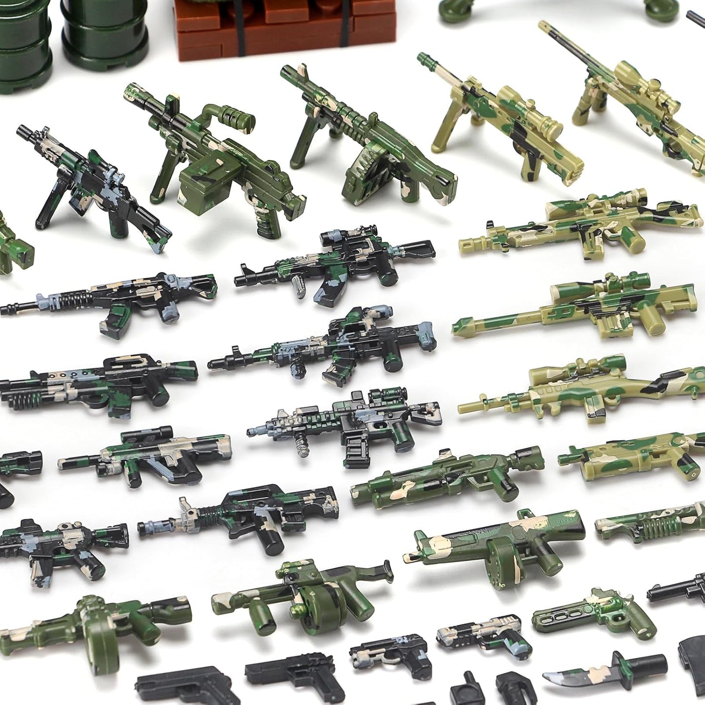 Feleph Military Weapons Pack Accessories for Army Men Figures 200+ PCS Modern Camouflage Soldier Toy Kit Building Blocks Set Combat Suit WW2 Model SWAT Gear Piece Gife for Kids