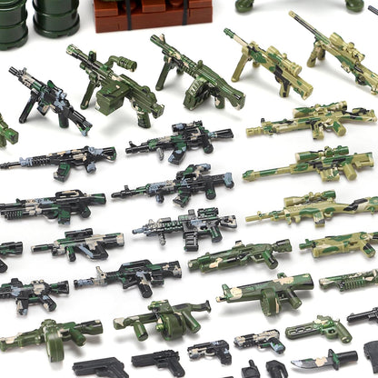 Feleph Military Weapons Pack Accessories for Army Men Figures 200+ PCS Modern Camouflage Soldier Toy Kit Building Blocks Set Combat Suit WW2 Model SWAT Gear Piece Gife for Kids