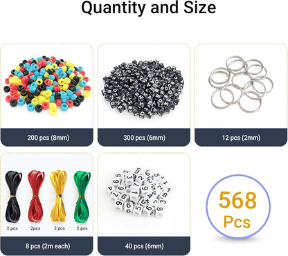 BIGCOMER 578Pcs DIY Bead Keychain Making Kit – Alphabet Letter Beads & Key Rings Set – Custom Backpack Charms, Phone Straps & Arts Crafts Gifts for Kids & Adults