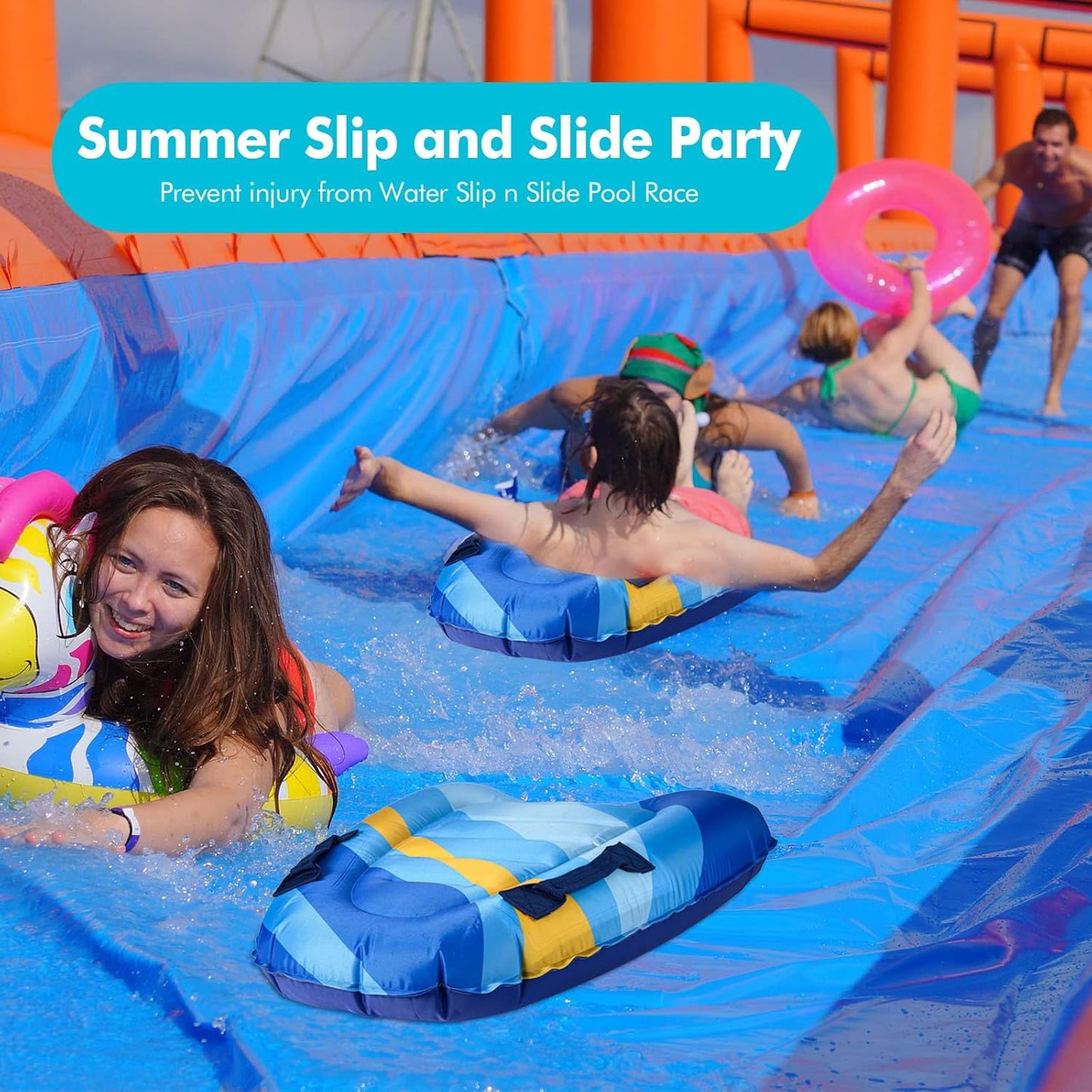 Inflatable Boogy Boards for Beach Travel Toys, 30” Cavas Slip Slide Water Park Body Surfing Board with Handles, Summer Fun Water Pool Game Toys for Kids 4,8,12 Ages