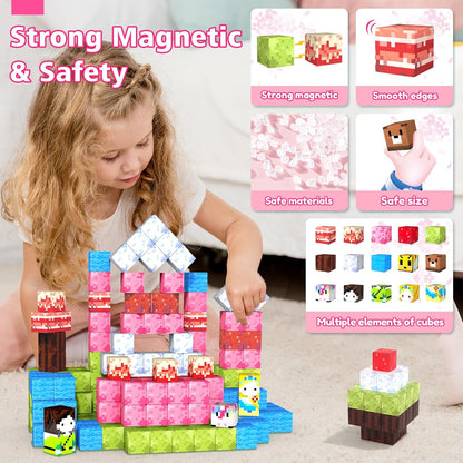 Feoxialy Magnetic Blocks - 52pcs Translucent Magnetic Cubes, Digit Building Blocks Magnet Toys for Kids, Rainbow STEM Creativity Toys 3+ Year Old Boys & Girls Toddlers Kids Christmas Birthday Gifts